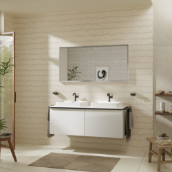 Blat 1360/550 z wycięciami pod 2 umywalki wpuszczane, szlifowaną 500/480 Biały Błyszczący Xelu Q HANSGROHE 54099050