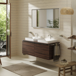 Blat 1360/550 z wycięciami pod 2 umywalki wpuszczane, szlifowaną 500/480 Ciemny Orzech Xelu Q HANSGROHE 54099630