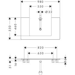 Blat 980/550 z wycięciem na środku pod umywalkę wpuszczaną, szlifowaną 600/480 matowy szary diament Xelu Q HANSGROHE 54110910