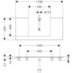 Blat 1180/550 z wycięciem na środku pod umywalkę wpuszczaną, szlifowaną 600/480 Ciemny Orzech Xelu Q HANSGROHE 54111630