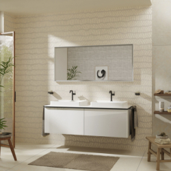 Blat 1560/550 z wycięciami pod 2 umywalki wpuszczane, szlifowaną 600/480 Biały Błyszczący Xelu Q HANSGROHE 54112050