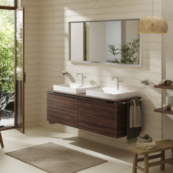 Blat 1560/550 z wycięciami pod 2 umywalki wpuszczane, szlifowaną 600/480 Ciemny Orzech Xelu Q HANSGROHE 54112630