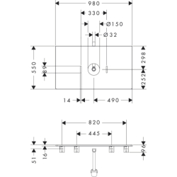Blat 980/550 z wycięciem na środku pod umywalkę nablatową bez otworu na baterię Naturalny Dąb Xelu Q HANSGROHE 54114230
