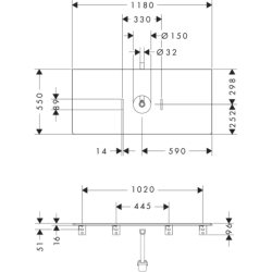 Blat 1180/550 z wycięciem na środku pod umywalkę nablatową bez otworu na baterię Naturalny Dąb Xelu Q HANSGROHE 54115230