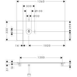 Blat 1360/550 z wycięciem po lewej stronie pod umyw nablat bez otworu na baterię Biały Błyszczący Xelu Q HANSGROHE 54116050