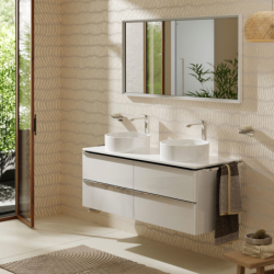 Blat 1360/550 z wycięciami pod 2 umywalki nablatowe bez otworu na baterię Biały Błyszczący Xelu Q HANSGROHE 54118050