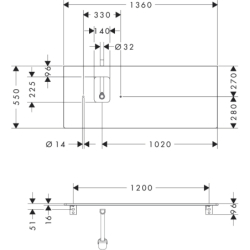 Blat 1360/550 z wycięciem po lewej stronie pod umywalkę nablatową z otworem na baterię Ciemny Orzech Xelu Q HANSGROHE 54123630