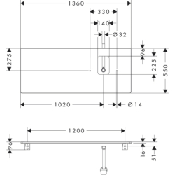 Blat 1360/550 z wycięciem po prawej stronie pod umywalkę nablatową z otworem na baterię Ciemny Orzech Xelu Q HANSGROHE 54124630