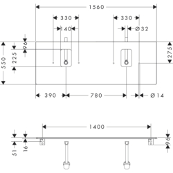 Blat 1560/550 z wycięciami pod 2 umywalki nablatowe z otworem na baterię Naturalny Dąb Xelu Q HANSGROHE 54126230