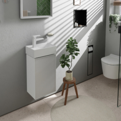 Szafka pod małą umywalkę wiszącą z drzwiami lewymi 340/245, Biały Matowy Xevolos E HANSGROHE 54166320