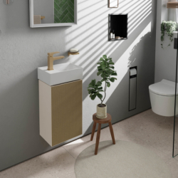 Szafka pod małą umywalkę wiszącą z drzwiami lewymi 340/245, Piaskowy Beż Matowy Xevolos E HANSGROHE 54167390