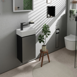 Szafka pod małą umywalkę wiszącą z drzwiami lewymi 340/245, Szary Łupek Matowy Xevolos E HANSGROHE 54168770
