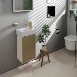 Szafka pod małą umywalkę wiszącą z drzwiami prawymi 340/245, Piaskowy Beż Matowy Xevolos E HANSGROHE 54170390
