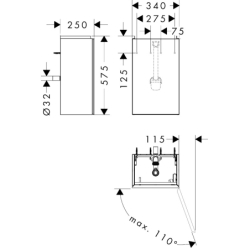 Szafka pod małą umywalkę wiszącą z drzwiami prawymi 340/245, Szary Łupek Matowy Xevolos E HANSGROHE 54171390