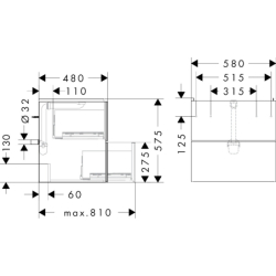 Szafka pod umywalkę wiszącą z 2 szufladami 580/475, Biały Matowy Xevolos E HANSGROHE 54175320