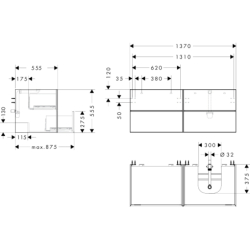 Szafka pod umyw wpuszczaną/nablatową po prawej stronie z 4 szufladami 1370/550, Szary Łupek Matowy Xevolos E HANSGROHE 54241730