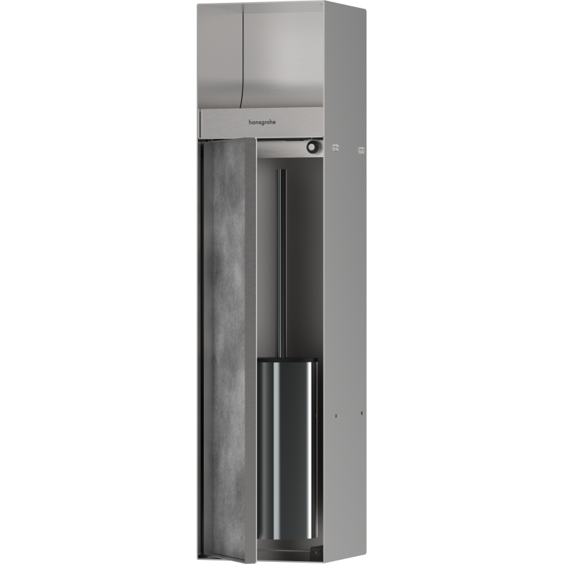 Wnęka ścienna na papier z pojemnikiem na szczotkę, drzwiczki Stal Szlachetna brushed XtraStoris Rock HANSGROHE 56062800
