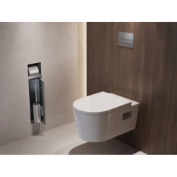 Wnęka ścienna na papier z pojemnikiem na szczotkę, drzwiczki Stal Szlachetna brushed XtraStoris Rock HANSGROHE 56062800