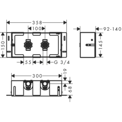 Safe Wnęka ścienna z drzwiczkami i zintegrowanymi zaworami 150/300/100 Stal Szlachetna XtraStoris Safe HANSGROHE 56100800
