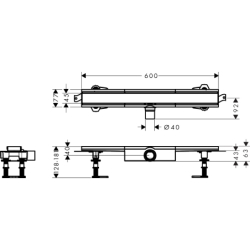 Kompletny odpływ liniowy 600, ruszt ozdobny, niski Stal Szlachetna Szczotkowana RainDrain Compact HANSGROHE 56162800
