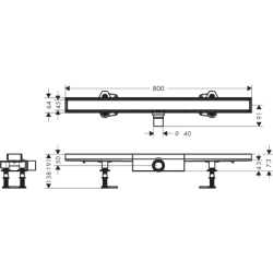 Kompletny odpływ liniowy 800, ruszt do wyłożenia płytkami, niski RainDrain Compact HANSGROHE 56167000