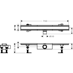 Kompletny odpływ liniowy 700, ruszt ozdobny, standardowy Stal Szlachetna Szczotkowana RainDrain Compact HANSGROHE 56176800