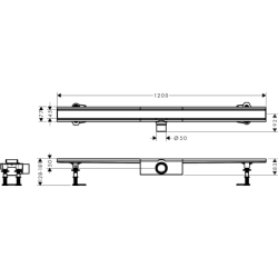 Kompletny odpływ liniowy 1200, ruszt ozdobny, standardowy Stal Szlachetna Szczotkowana RainDrain Compact HANSGROHE 56184800
