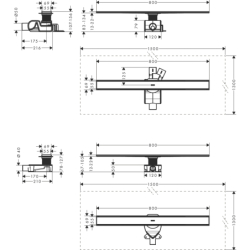 Kompletny odpływ liniowy 800, standardowy/niski Stal Szlachetna Szczotkowana RainDrain Allround HANSGROHE 56187800