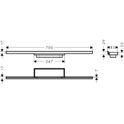 Element zewnętrzny odpływu liniowego 700, montaż przyścienny RainDrain Minimalistic HANSGROHE 56219000