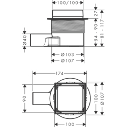 Kompletny odpływ punktowy 100/100, ruszt ozdobny/do wyłożenia płytkami Czarny Matowy RainDrain Point HANSGROHE 56247670