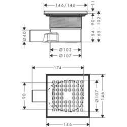 Kompletny odpływ punktowy 150/150, ruszt ozdobny Stal Szlachetna Szczotkowana RainDrain Point HANSGROHE 56248800