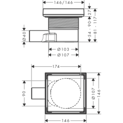 Kompletny odpływ punktowy 150/150, ruszt ozdobny/do wyłożenia płytkami Czarny Matowy RainDrain Point HANSGROHE 56249670
