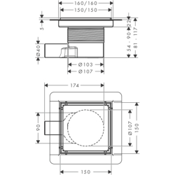 odpływ punktowy 150/150, ruszt ozdobny/do wyłożenia płytkami Stal Szlachetna brushed RainDrain Brilliance HANSGROHE 56251800