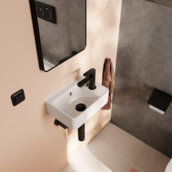 Mała umywalka wisząca z półka po prawej stronie 360/250 z otworem na baterię, z przelewem Biały Xanuia Q HANSGROHE 60129450