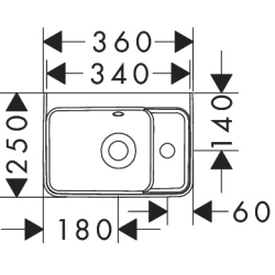 Mała umywalka wisząca z półka po prawej stronie 360/250 z otworem na baterię, z przelewem Biały Xanuia Q HANSGROHE 60129450
