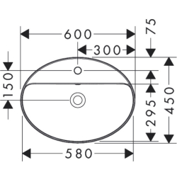 Umywalka nablatowa 600/450 z otworem na baterię, z przelewem Biały Xuniva D HANSGROHE 60170450