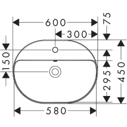 Umywalka nablatowa 600/450 z otworem na baterię, z przelewem Biały Xuniva U HANSGROHE 60171450