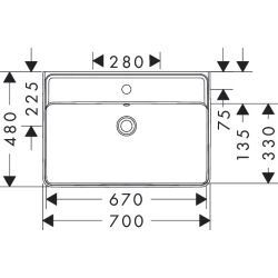 Umywalka wpuszczana w blat 700/480, szlifowana z otworem na baterię, z przelewem Biały Xanuia Q HANSGROHE 60248450