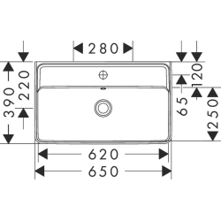 Umywalka wisząca Compact 650/390 z otworem na baterię, z przelewem Biały Xanuia Q HANSGROHE 60617450