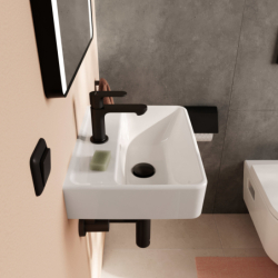 Mała umywalka wisząca 450/340 z otworem na baterię, z przelewem, SmartClean Biały Xanuia Q HANSGROHE 61007450