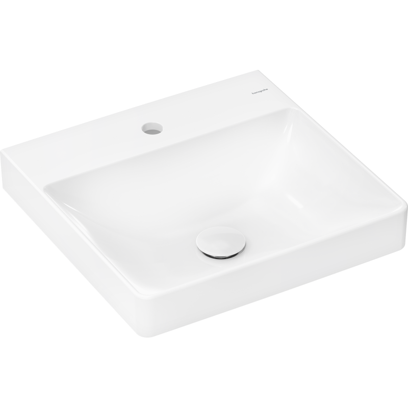 Mała umywalka wisząca 500/480 z otworem na baterię, bez przelewu, SmartClean Biały Xelu Q HANSGROHE 61012450