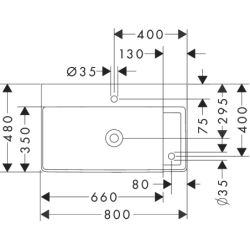 Umyw. wpuszczana z półką 800/480, szlifowana z 2 otw.i na baterię, bez przel., SmartClean Biały Xelu Q HANSGROHE 61028450
