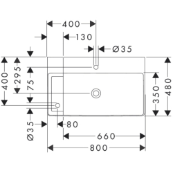 Umyw. wisząca z półką po lewej stronie 800/480 z 2 otworami na baterie, bez przelewu, SmartClean Biały Xelu Q HANSGROHE 61031450