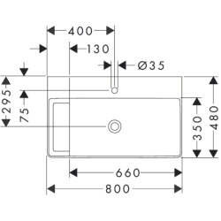 Umyw. wpuszczana z półką 800/480, szlifowana z otworem na baterię, bez przel., SmartClean Biały Xelu Q HANSGROHE 61033450