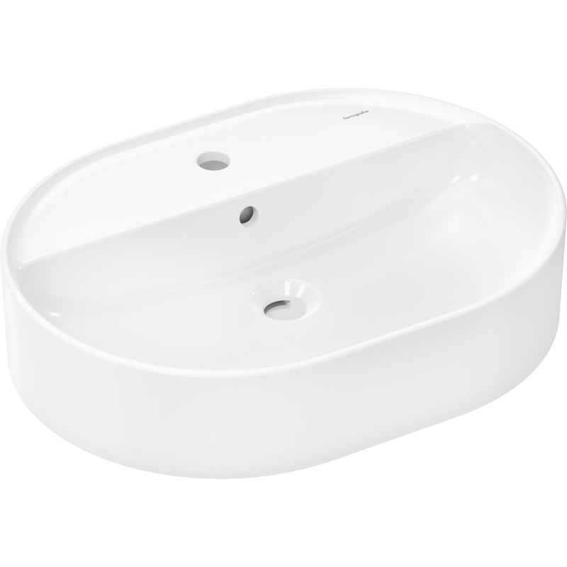 Umywalka nablatowa 600/450 z otworem na baterię, z przelewem, SmartClean Biały Xuniva U HANSGROHE 61080450