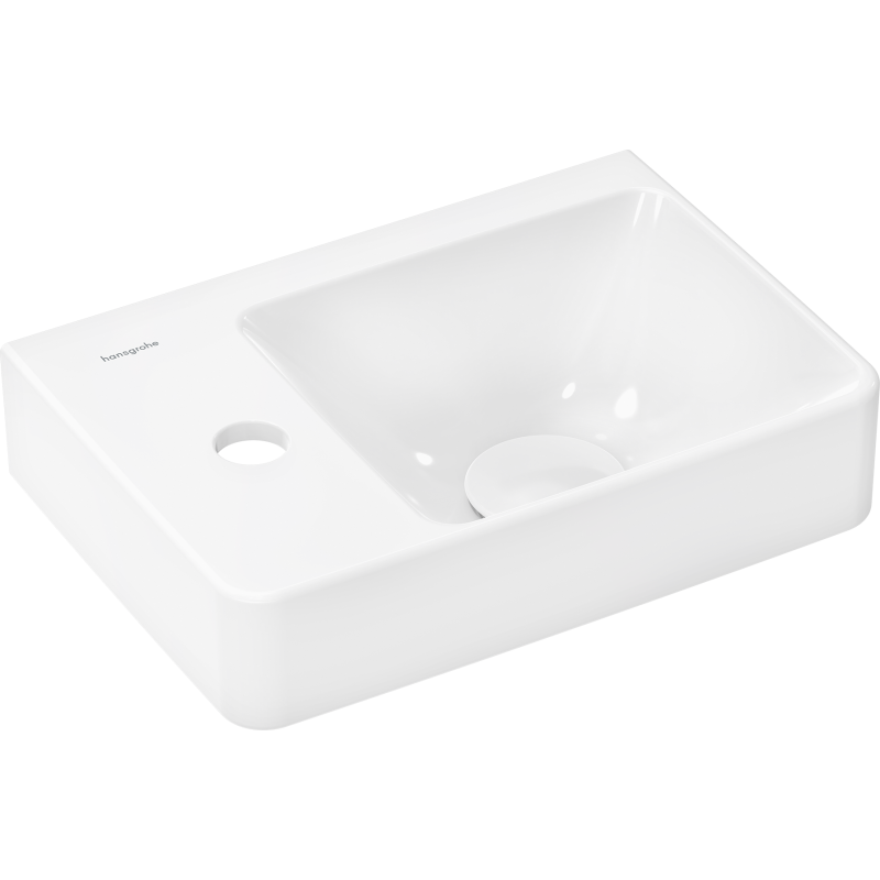 Mała Umyw. wisząca z półką po lewej stronie 360/250 z otworem na baterię, bez przel., SmartClean Biały Xelu Q HANSGROHE 61085450