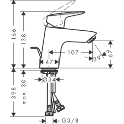 Bateria umywalkowa 80 LowPressure do bezciśnieniowych podgrzewaczy wody z kpl. odpł. Chrom Logis HANSGROHE 71070000