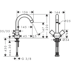 2-uchwytowa bateria umywalkowa 150 z kompletem odpływowym z cięgłem Chrom Logis HANSGROHE 71222000