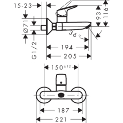 Jednouchwytowa bateria umywalkowa, ścienna, natynkowa Chrom Logis HANSGROHE 71225000