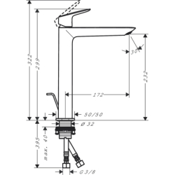 Bateria umywalkowa 240 Fine do umywalek nablatowych z kpl odpływowym z cięgłem Czarny Matowy Logis HANSGROHE 71257670